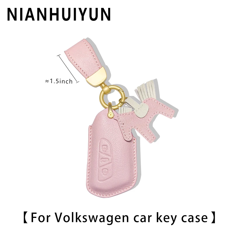 Leather For volkswagen VW Golf 8 Mk8 GTI GTD R ID3 ID4 car key shell/cover/case pink/purple/taupe/beige keychain