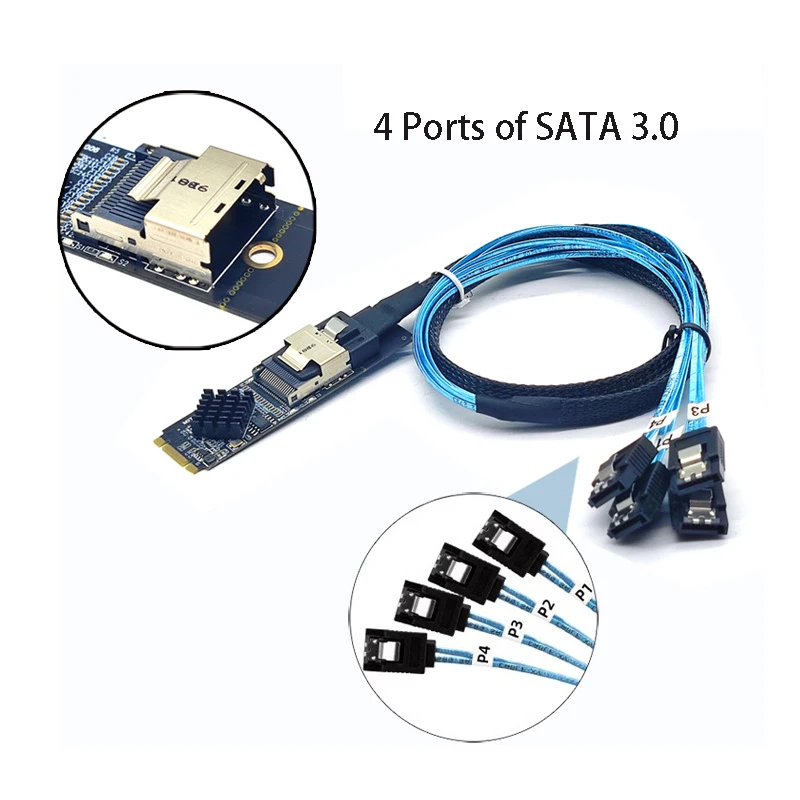 M.2 NVME naar Mini SAS SFF-8087Extend-kaart 4 poorten SATA3.0 HDD SSD Converteren Adapter SATA Uitbreidingskaart Controller