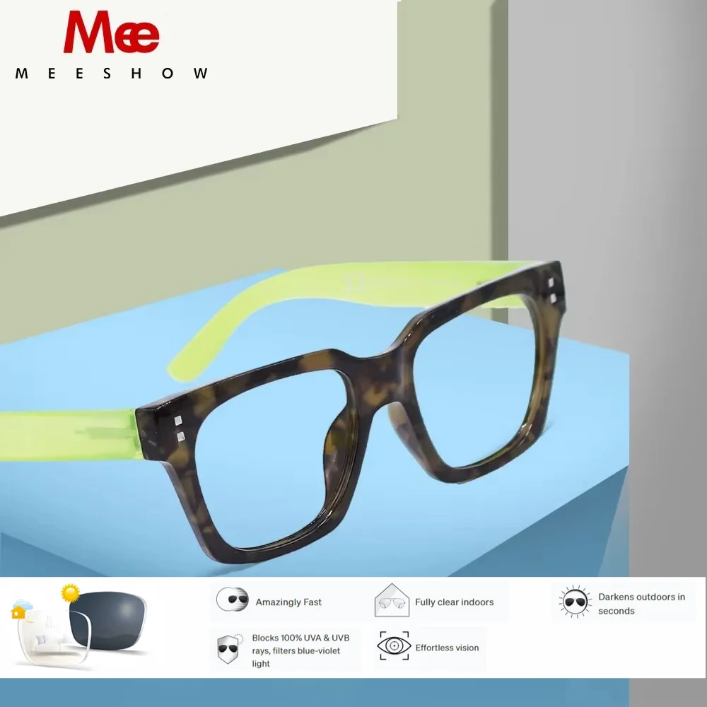 Meeshow Photochromic Reading Glasses for Men Anti Blue Light Eye Glasses Retro Oversize Style Vintage Presbyopia  reader 2226