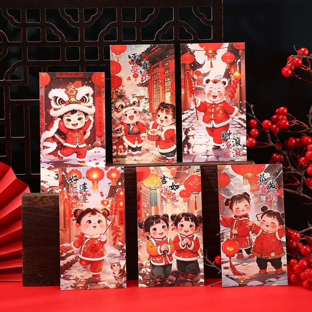 6 pçs estilo chinês ano novo envelopes vermelhos bênção hongbao saco de dinheiro das crianças tradicional pacote de dinheiro da sorte