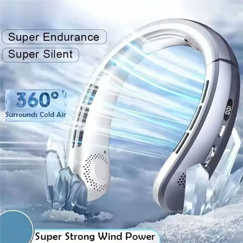 ASWUT-Cooling Fan USB Rechargeable Neck Fan Battery Operated Personal Portable Hands Free Wearable For Indoor Outdoor