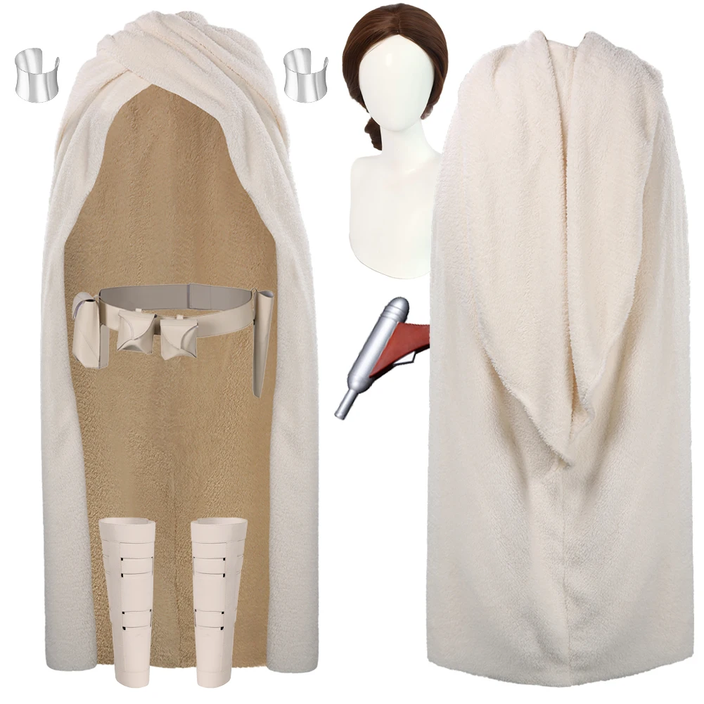 

Padme Cosplay Fantasy Amidala Beige Cloak Cape Waistbelt 1988 Movie Space Battle Costume Disguise Adult Women Fantasia Prop