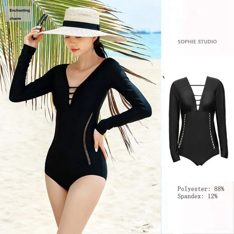 

Swimwear Women's New Long Sleeve Sunscreen One Piece Swimwear Women's Covering Belly Appears Slim and Fashionable Advanced Feel