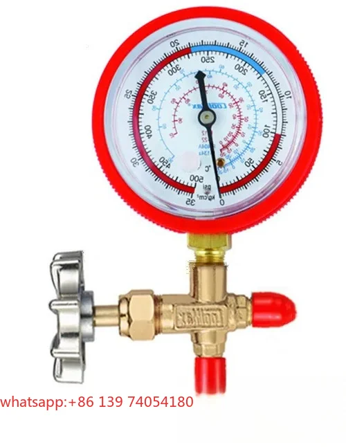 Manómetro de presión de refrigerante CM-466G-R410/R22, manómetro de alta y baja presión, válvula de manómetro único con marco de cobre y fluoruro