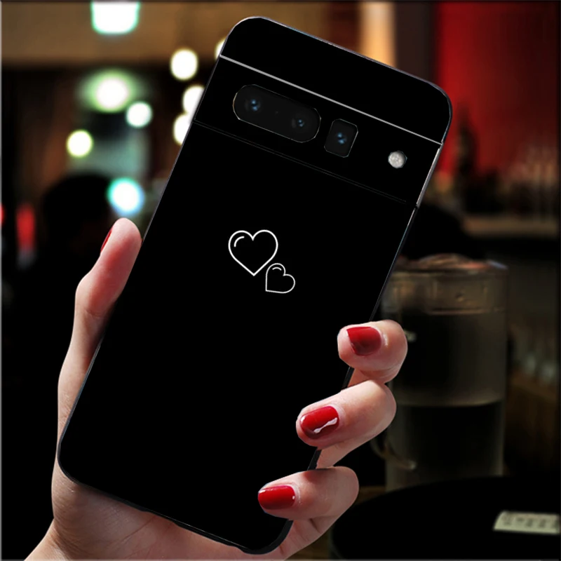 

Phone Case For Google Pixel 10 9 Pro XL 9A 8 7 6 Pro Pixel 8A 7A 6A Pixel 8 7 6 5 Black Simple Lines Love Heart