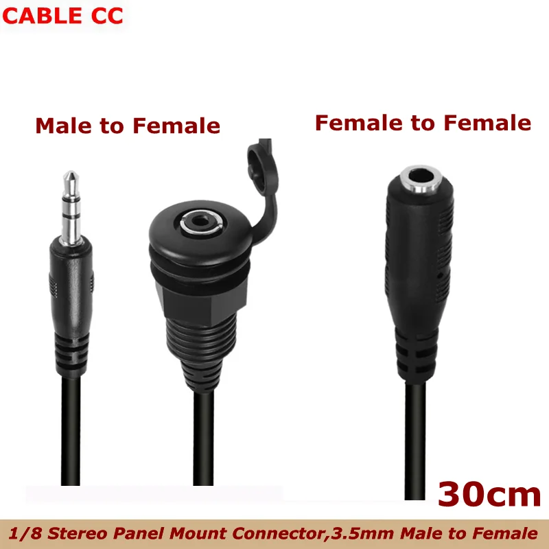 3.5mm TRS Threaded Fixed Waterproof Cable 1/8 Male to Female Embedded Mount Stereo Adapter for Extension Car RV Furniture Audio