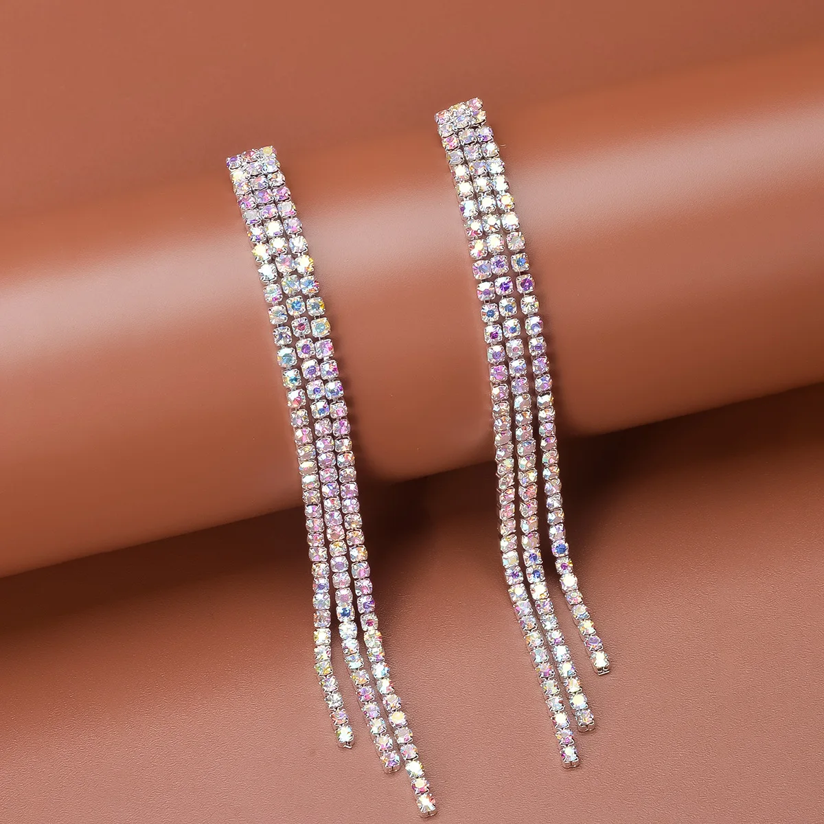 TREAZY Multicolor Rhinestone Tassel Long Earrings for Women Shiny Crystal Hanging Dangle Earrings Wedding Party Bridal Brincos