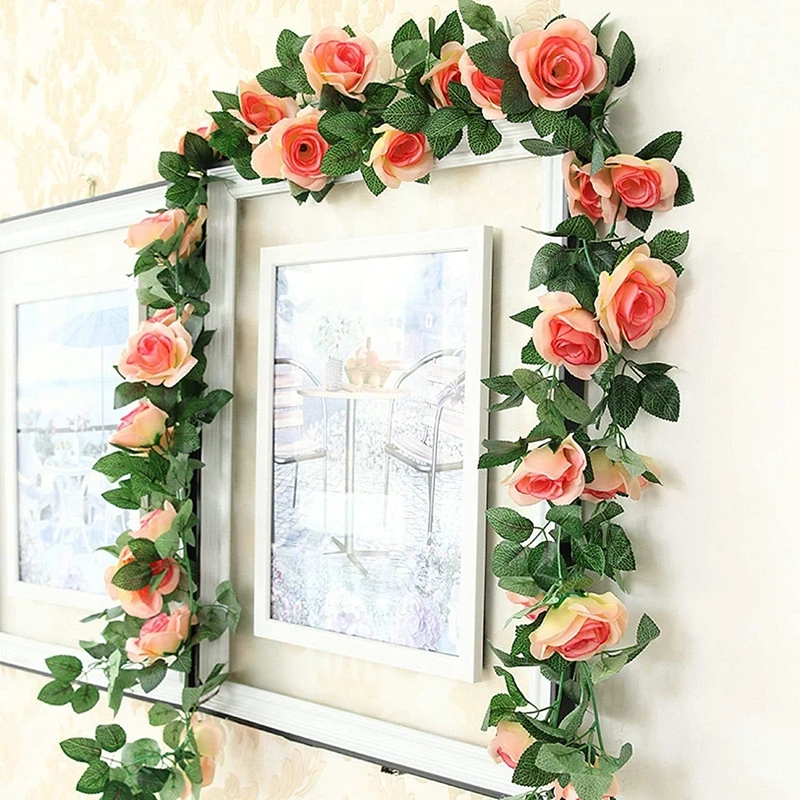 1 Stück Seidenrosen-Kunstblumengirlande Hängende Blumenranke Blättergirlande für Außenbereich Hochzeit Party Büro Braut Heim Tischdekoration – Detail 3