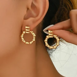 Statement Retro Golden Bamboo Nodes Clip on Earrings Simple Creative Design Non Hole Ears for Women Party Daily Jewelry Gift
