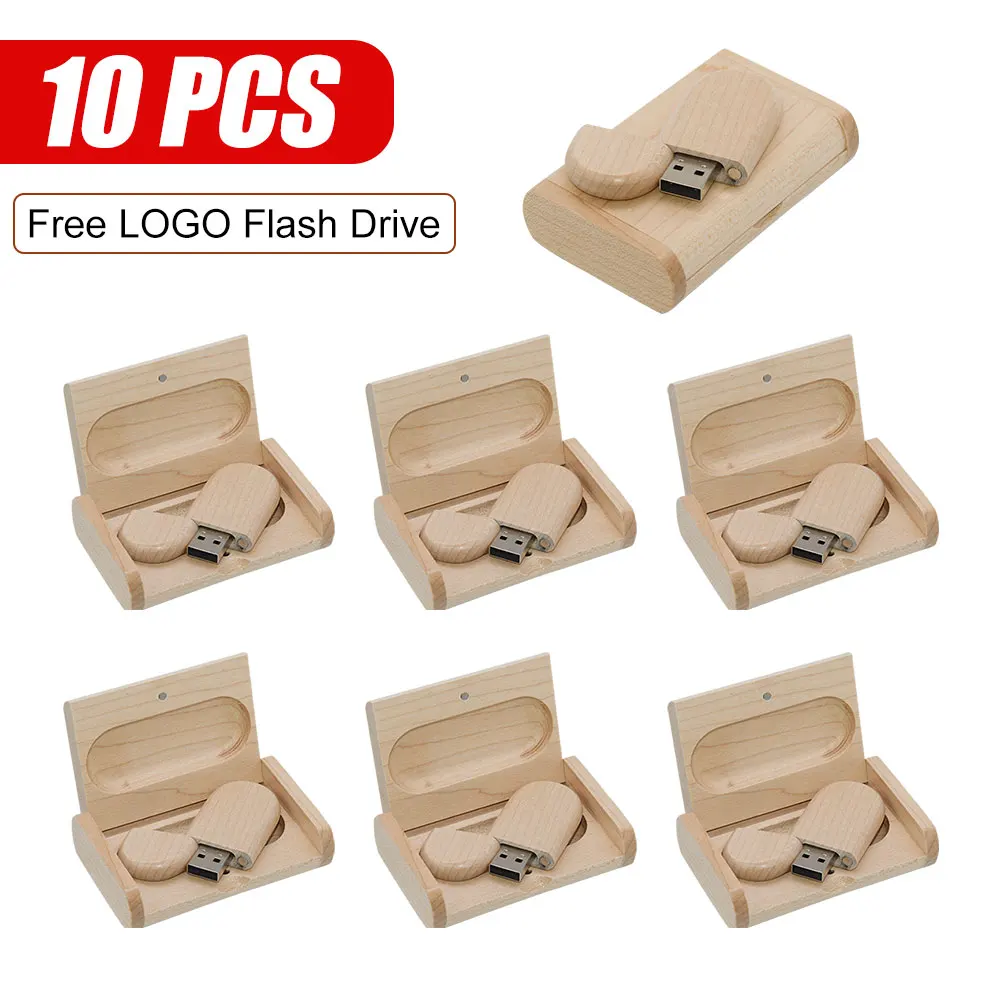 

10pcs/lot free custom logo wooden+Box pendrive 4GB 8GB 16GB 32GB 64GB 128GB usb Flash Drive U disk Memory stick wedding Gift