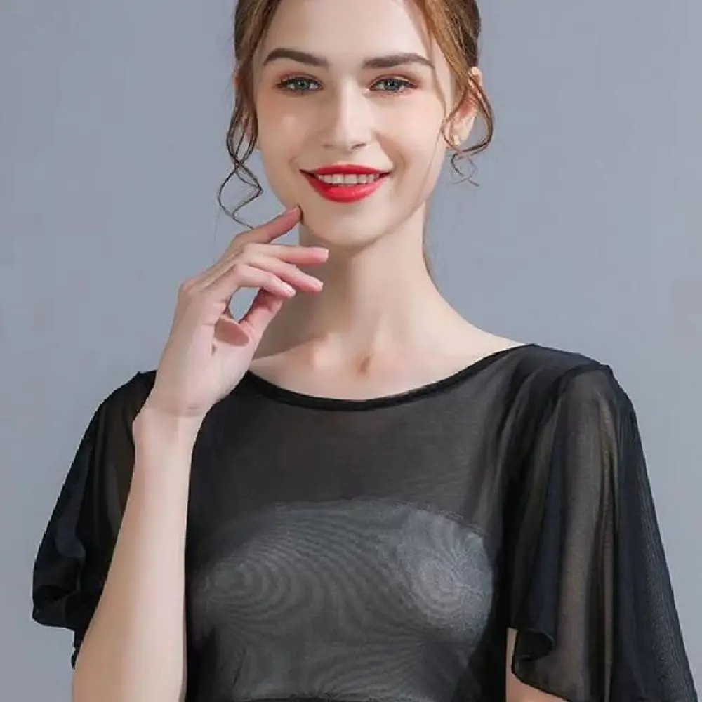 Breathable See Through Mesh T Shirt Black White Short Crop Tops Streetwear Sexy T-shirts Women