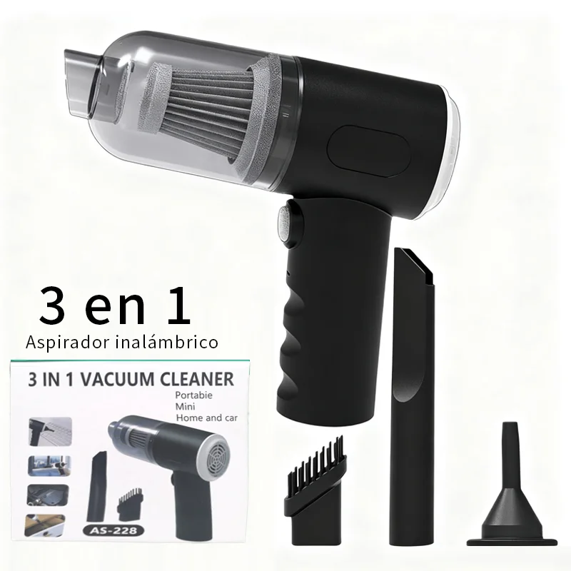 Aspiradora de Mano Portátil Diseño Pistola: Negro, Potente y Compacta para Limpieza de Coches, Hogar y Oficina