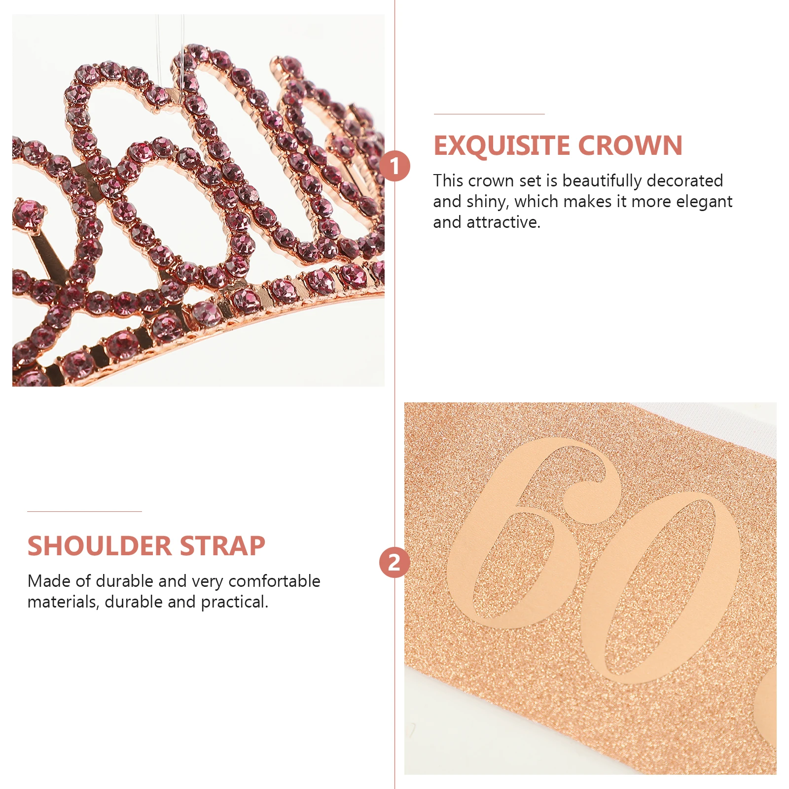 

1 Set 60Th Birthday Crown Sash Decorative Costume Party Accessories Sparkly Reusable Elegant Jewelry 60 Birthday Decorations