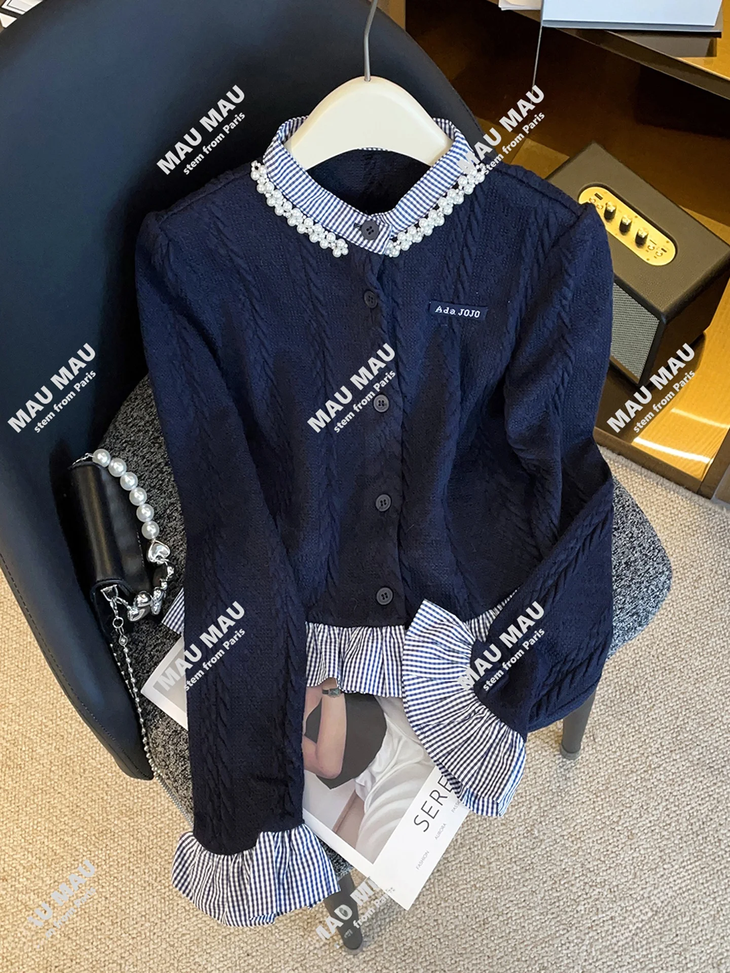Cárdigan de punto de mujer de gama alta ort Sve Midi Dr con patchwork de cuentas a cuadros Bell Sve Cárdigan abierto Top para otoño...