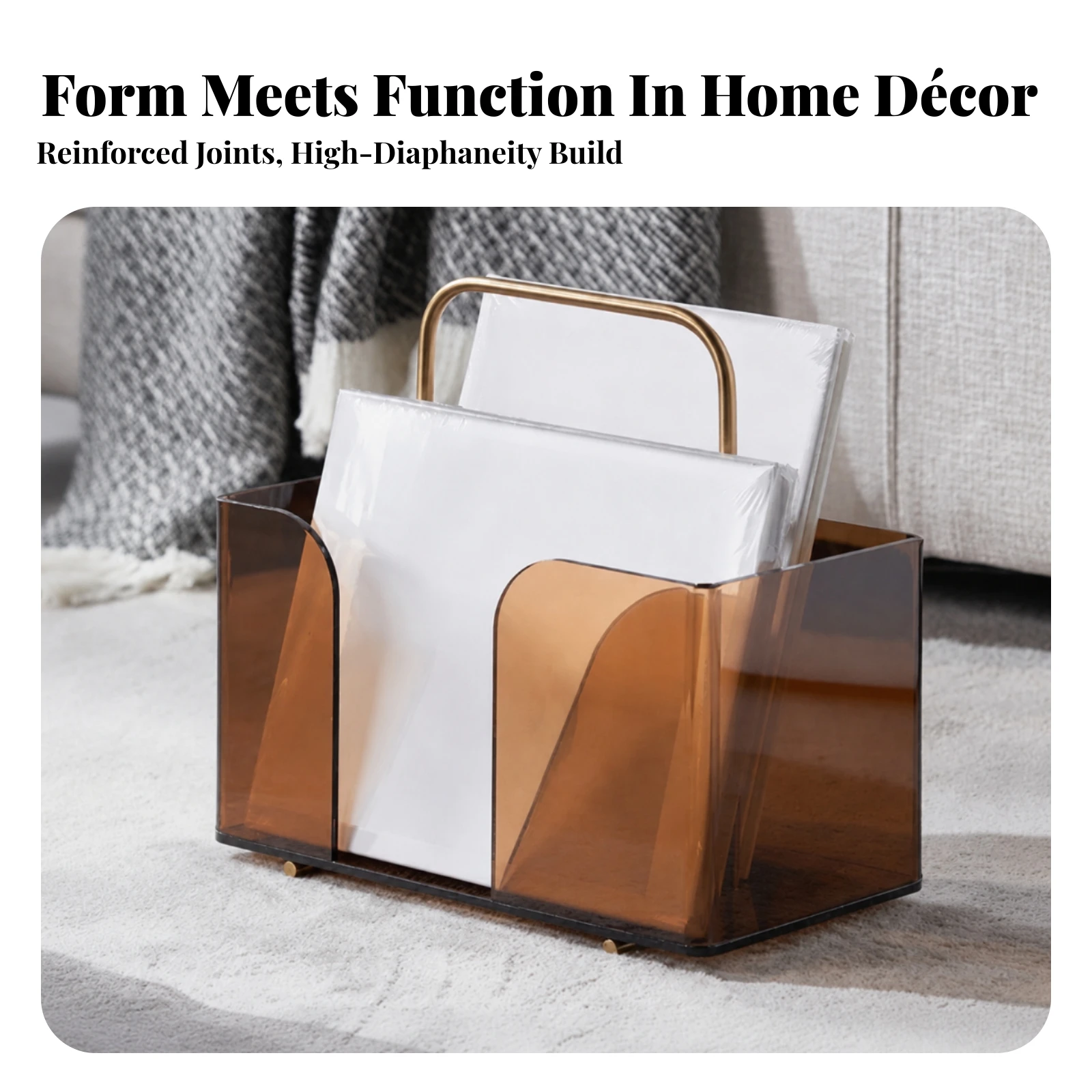 Magazine Rack with Handle Translucent Acrylic Magazine Holder Divided Book Rack Compact Organizer Portable for Readers