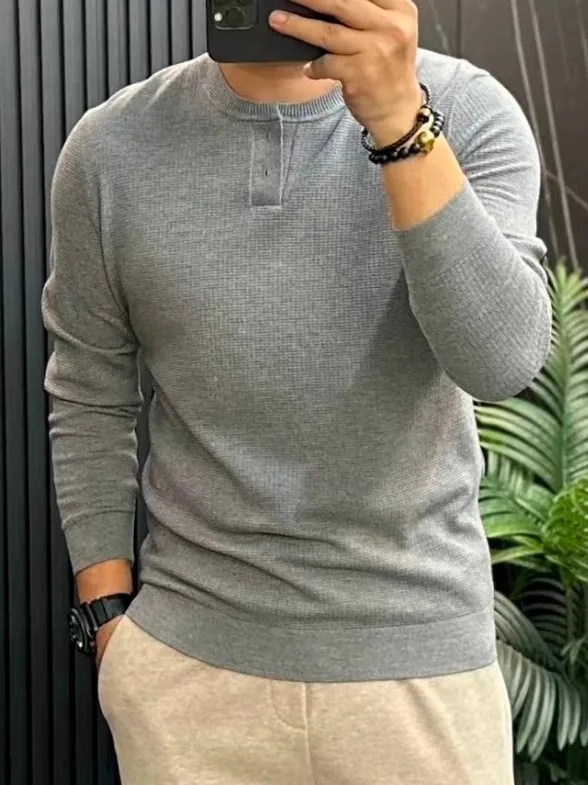 

Модный мужской свитер с воротником хенли, повседневный, стильный, универсальный, осенне-зимний, новинка, эффектный.