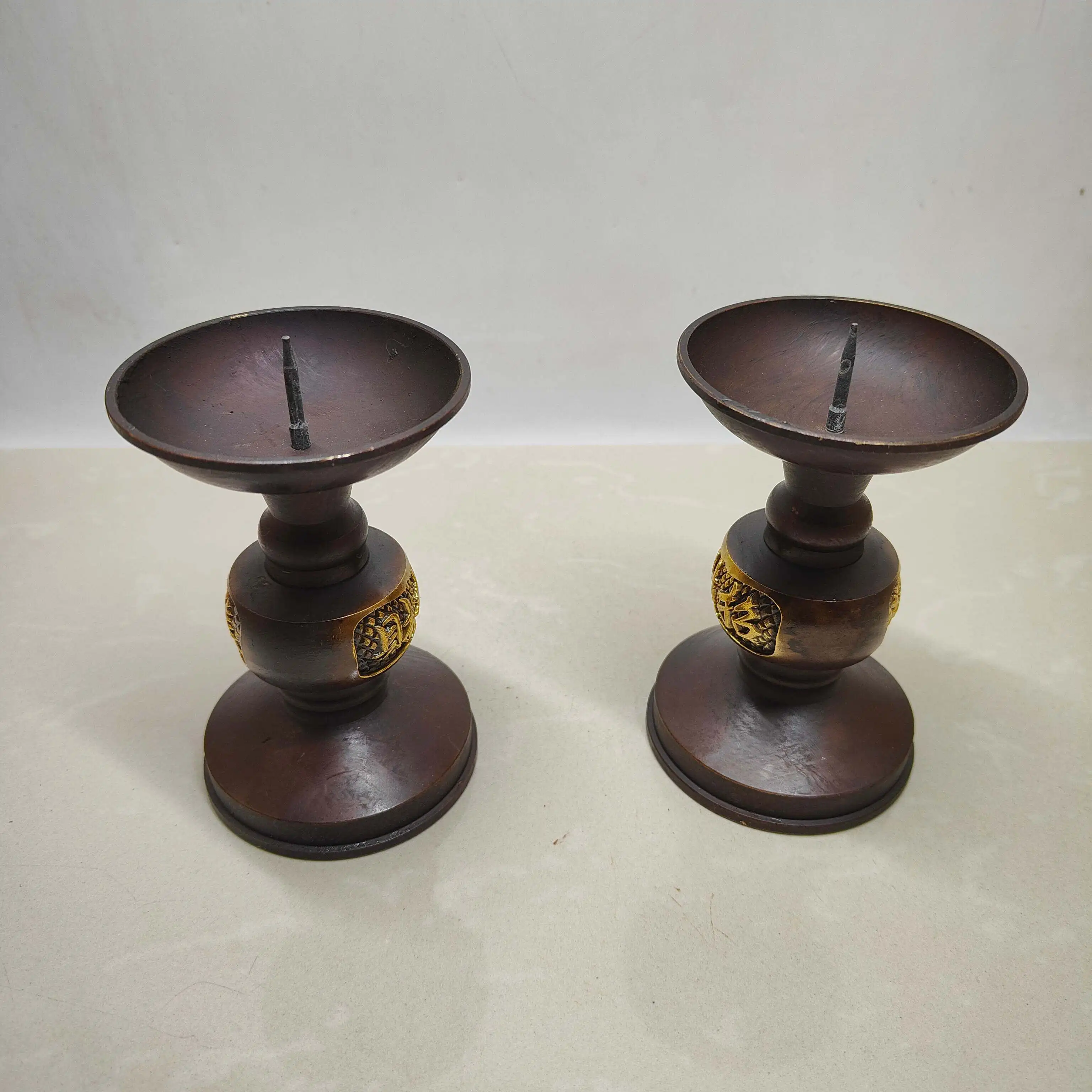 

Antique Brass Lucky Treasure Candle Holders Pair Gilded Vintage Home Decor