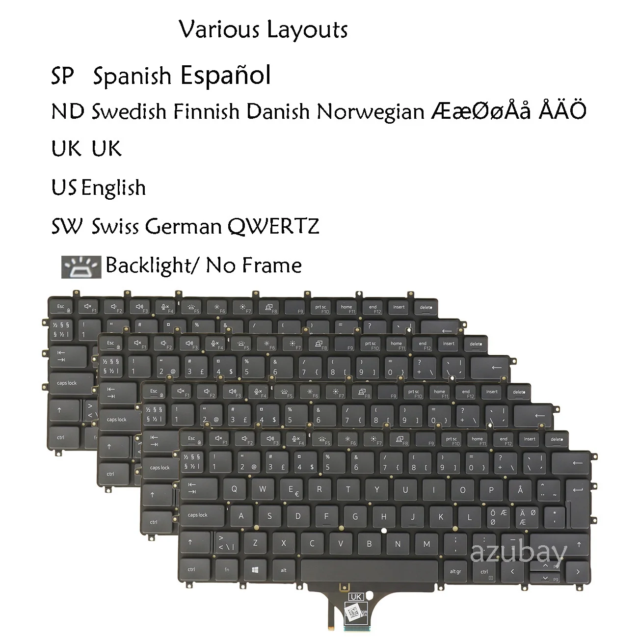 لوحة مفاتيح US، سويسرا CH، QWERTZ، أمريكا اللاتينية (LA)، الإسبانية، UK، السكاندينافية، السويدية، الفنلندية، الدنماركية، النرويجية لـ DELL Latitude 9510، 9520 2 في 1، 0KFJ4F، 0HW7KV، 0J8F1D، 0K4PVD، 01JHJY مع إضاءة خلف