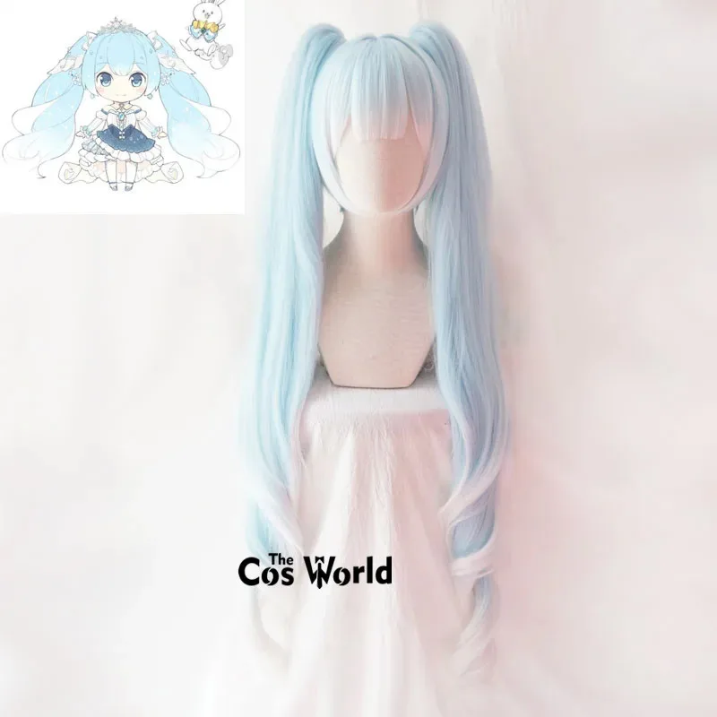 

VOCALOID 2019 Snow Miku Blue White 120cm Long Straight Anime Cosplay Wigs Fiber Heat Resistant Synthetic Hair + Wig Cap