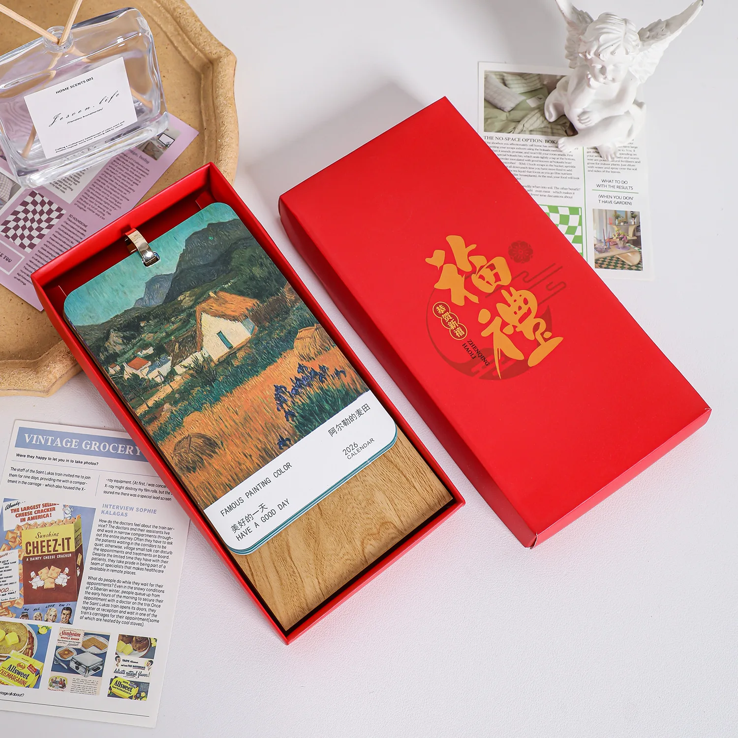 النفط اللوحة أجندة مكتبية /رزنامة مكتبية ورقة خمر أجندة مكتبية /رزنامة مكتبية حامل خشبي أجندة مكتبية /رزنامة مكتبية متطورة لتخطيط الهدايا المنزلية