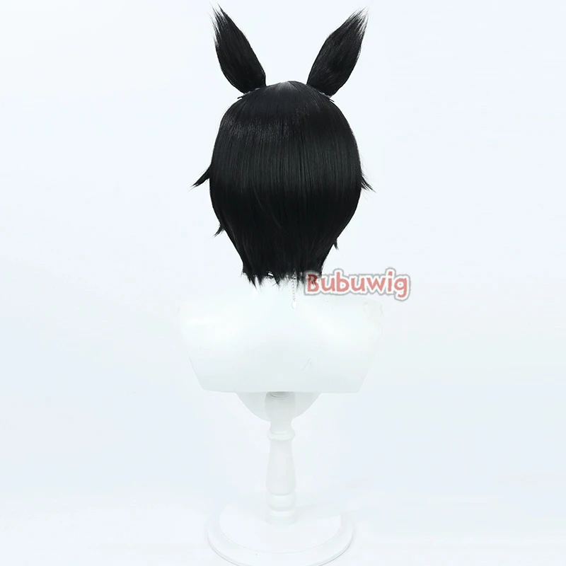 Bubuwig pelo sintético Izutsumi pelucas de Cosplay delicioso en mazmorra Izutsumi 30cm peluca corta recta negra Cos resistente al calor