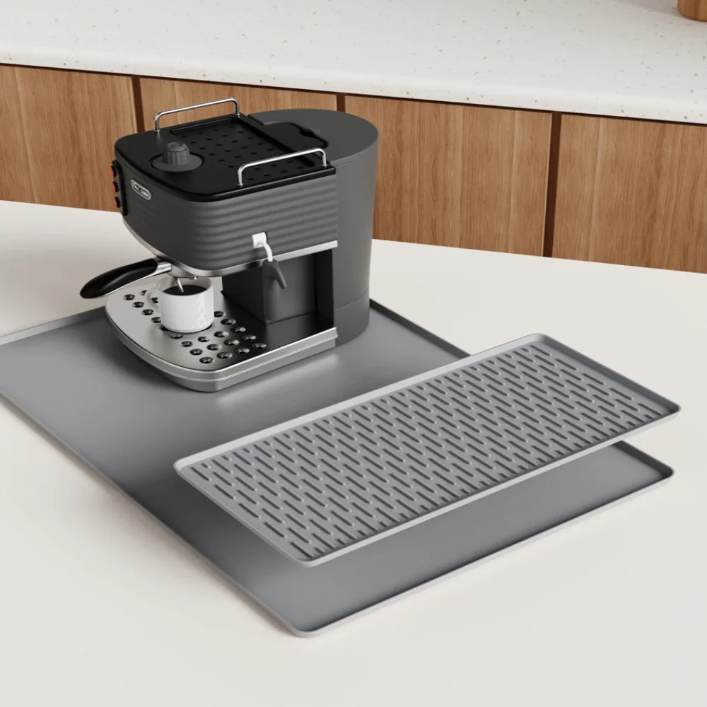 

Easy To Clean 2 in 1 Coffee Machine Mat Silicone Insulated Coffee Bar Mat Waterproof Non-slip Drain Pad Home