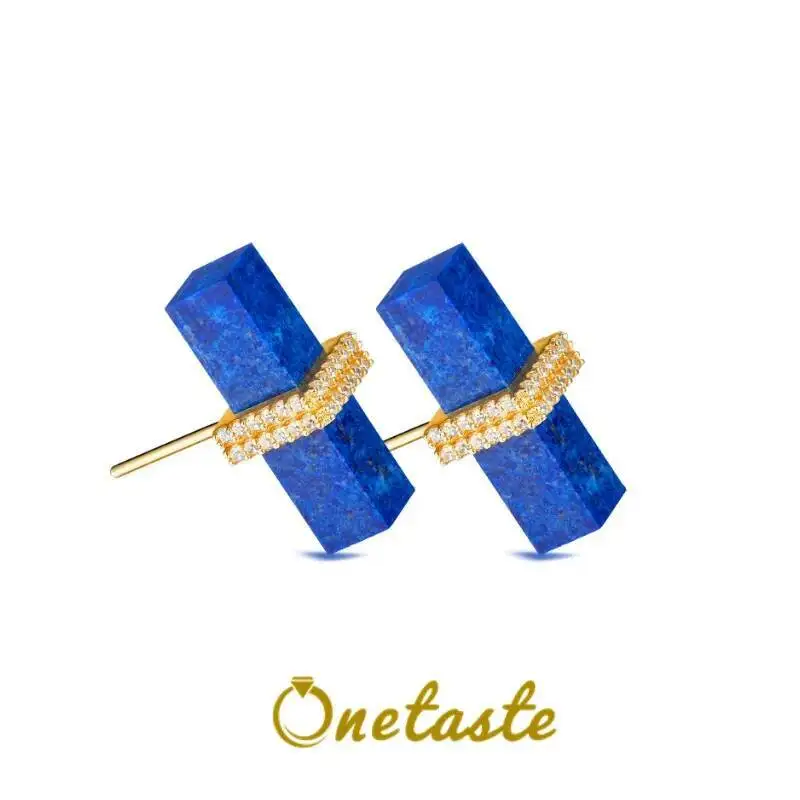 

Blue Lapis Lazuli 925 Silver Oblong Bar Stud Earrings For Women Simple Earring Clearance Limited Stock First Come First Get