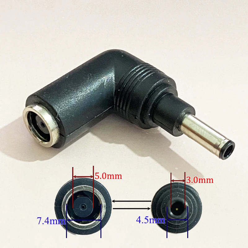 Cltgxd 1pc L-Shape DC Power Adapter,7.4*5.0mm Female To 4.5*3.0mm Male With Pin Right Angle Converter For DELL HP Laptop Charger