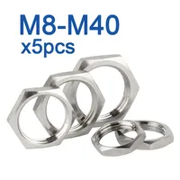 5pcs/lot 304 Stainless Steel Hex Lock Nut Pipe Fitting M8 M10 M12 M14 M16 M18 M20 M22 M24 M25- M40 Pitch 1mm 1.5mm Metric Female