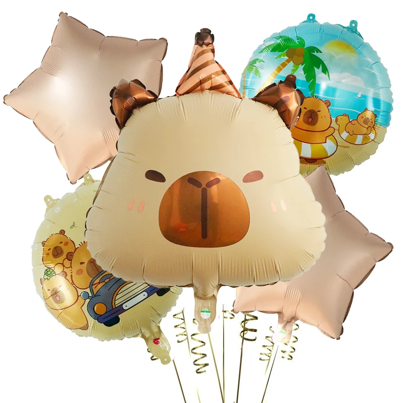 5 stücke Cartoon Capybara Aluminium Film Ballon Set Nette Kapibala Kinder Geburtstag Party Dekore Liefert Baby Dusche Luft Globos – Detail 5