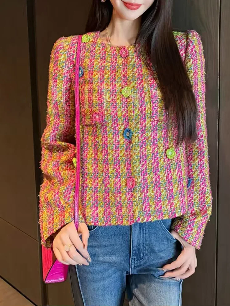 

Faionable ort Outerwear Women's Floral Embellied Slimming Top Ele Ladylike Sle Luxury Trend Autumn New Arrival