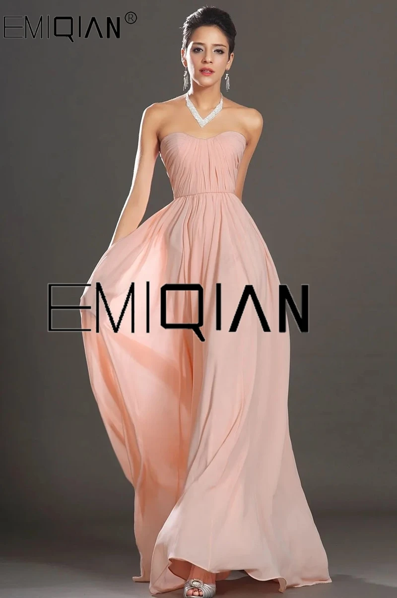

Sexy Backless Formal Party Dress Strapless Pink Chiffon Evening Dress