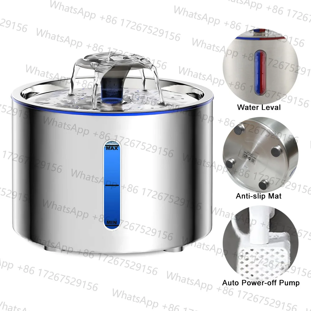 Applicable to2.5L Stainless Steel Automatic Cat Water Fountain Auto Power-off Fountain With LED Light Non-slip Mat Dog Water Dis