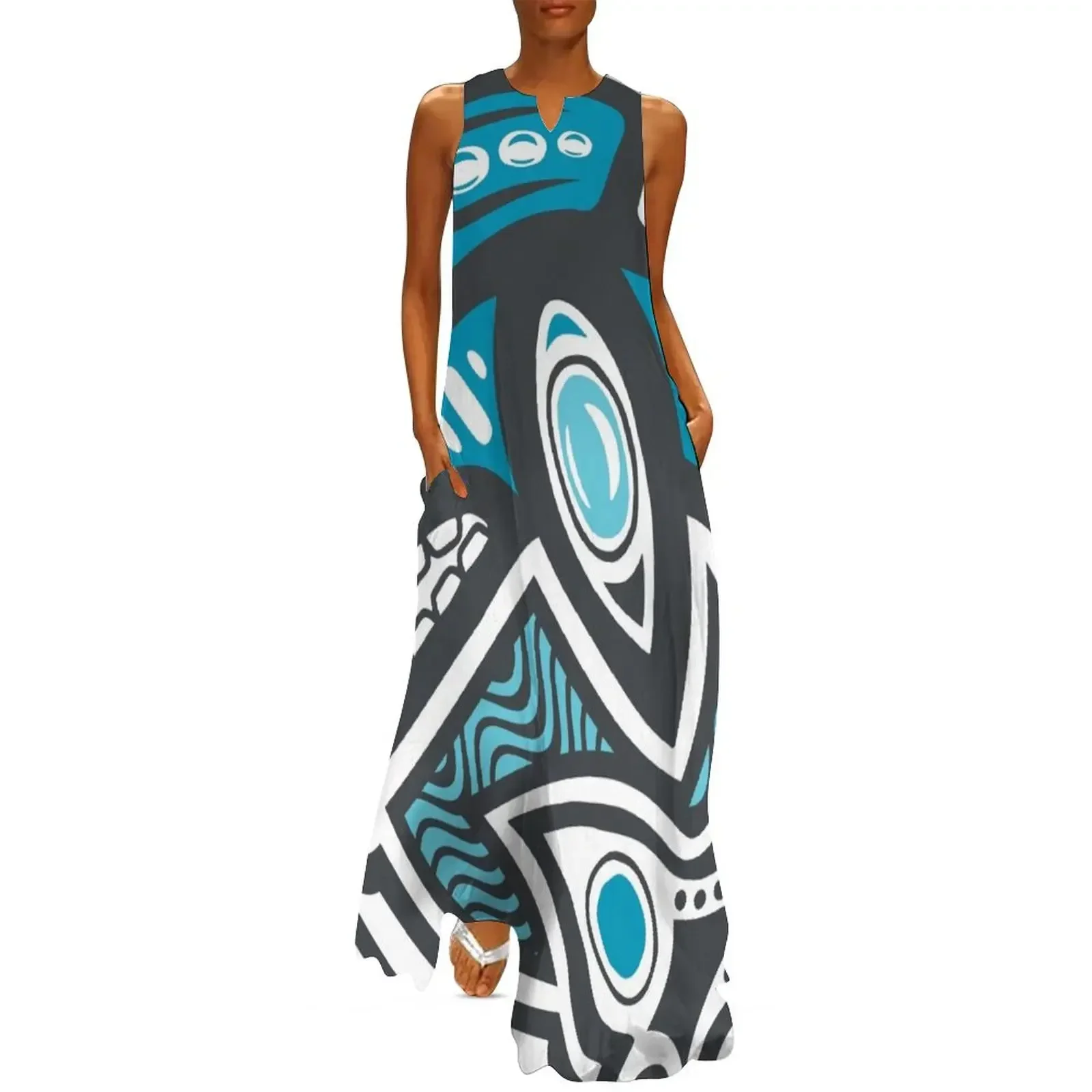 

Orca Shamanic Animal Emblem - Grey Blue Long Dress Female clothing evening dress women Beachwear Dress