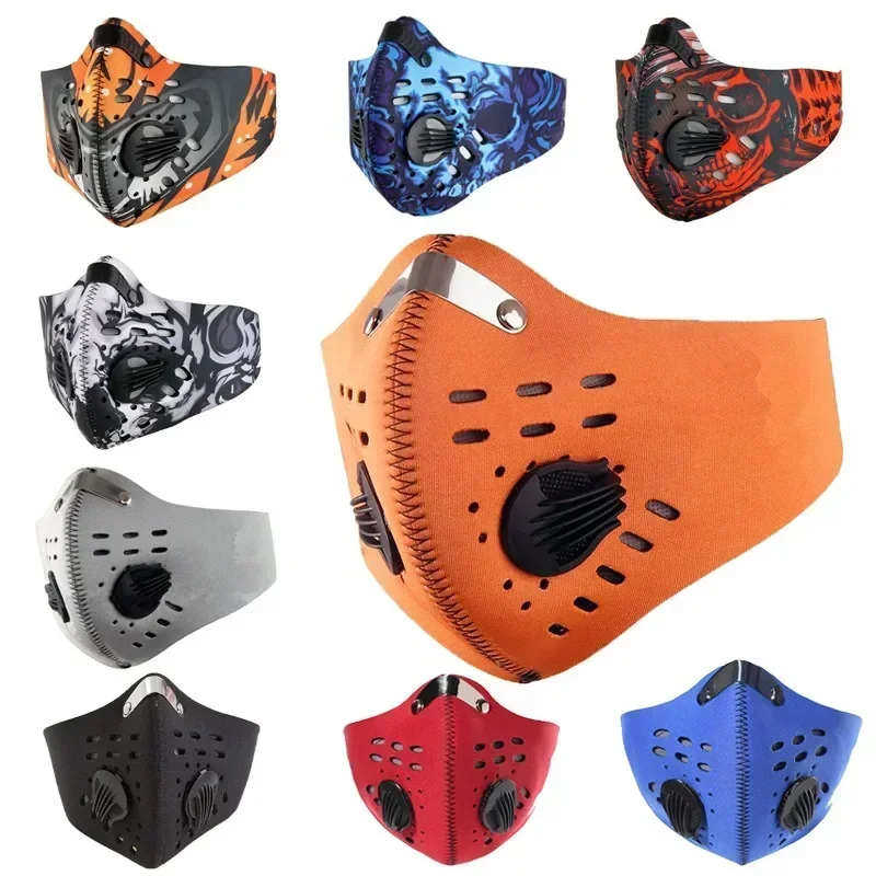 Máscaras faciales reutilizables para deportes al aire libre para hombres, máscaras a prueba de polvo, máscara de polvo de carbón activado con filtro adicional de algodón, Cosplay de Halloween