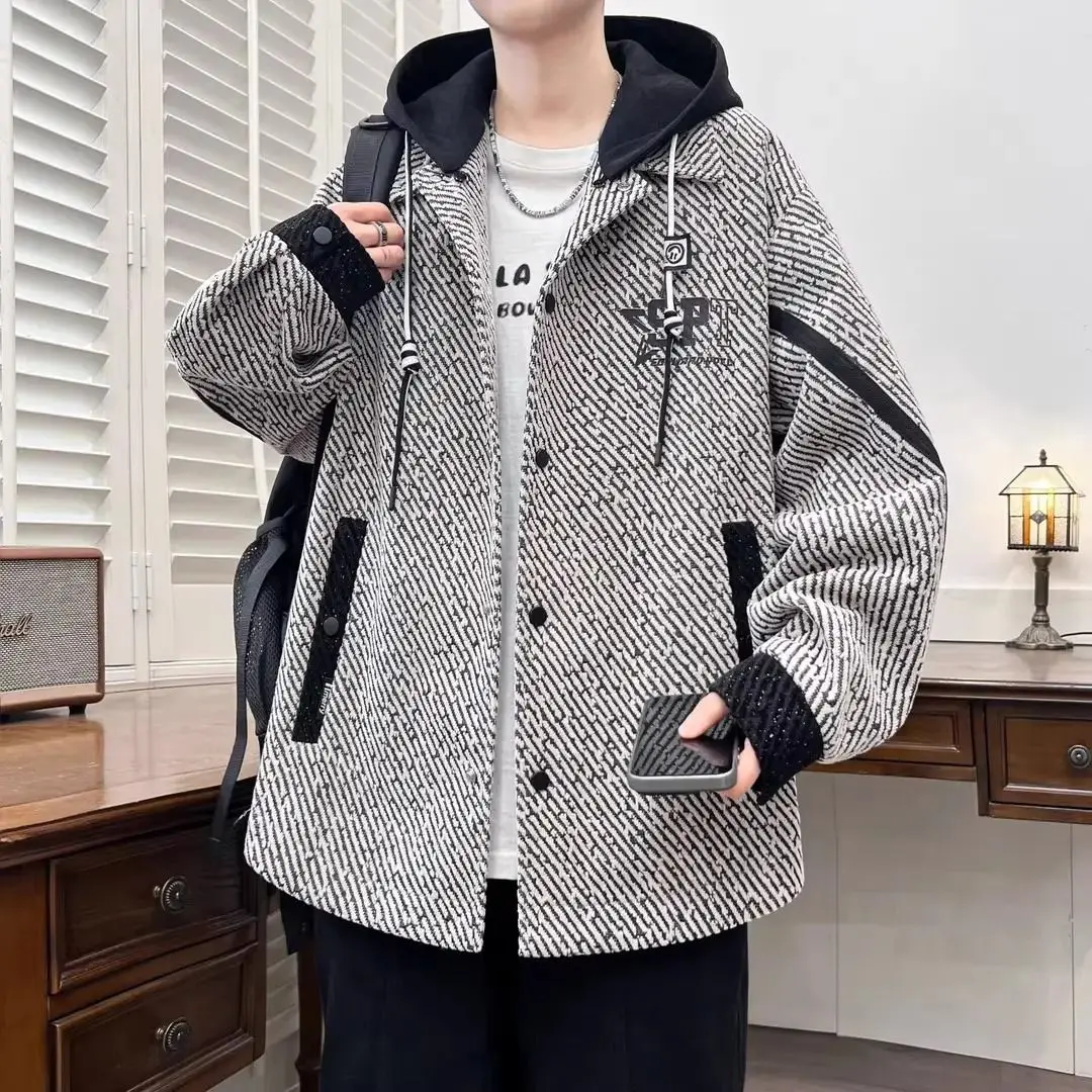 

Модная куртка большого размера с капюшоном для подростков, Новое весеннее поступление, повседневная мужская одежда свободного покроя, съемная верхняя одежда Sli