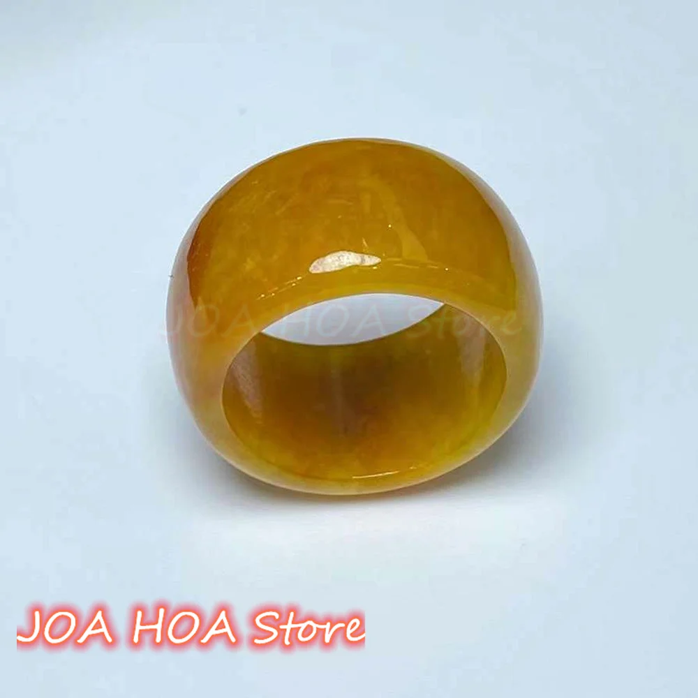 New Yellow Jadeite Color Wide-Band Exquisite High Quality Jade Ring Elegant Fashion Jade-Refer-ring Handring Fine Jewelry