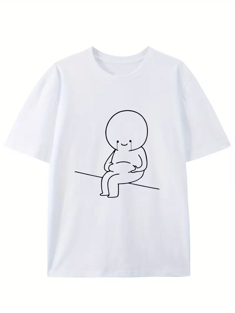 Short-Sleeve Shirt for Summer, Feeling Sad about Gaining Weight, Creatively Designed Round-Neck T-Shirt, Unisex Casual Tops
