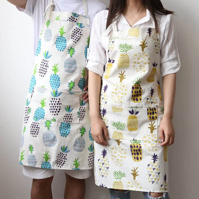 2Pcs Printed Cotton Kitchen Apron with Pocket for Men Women Stain-resistant Sleeveless Chef Pinafore for Cleaning Cooking Baking