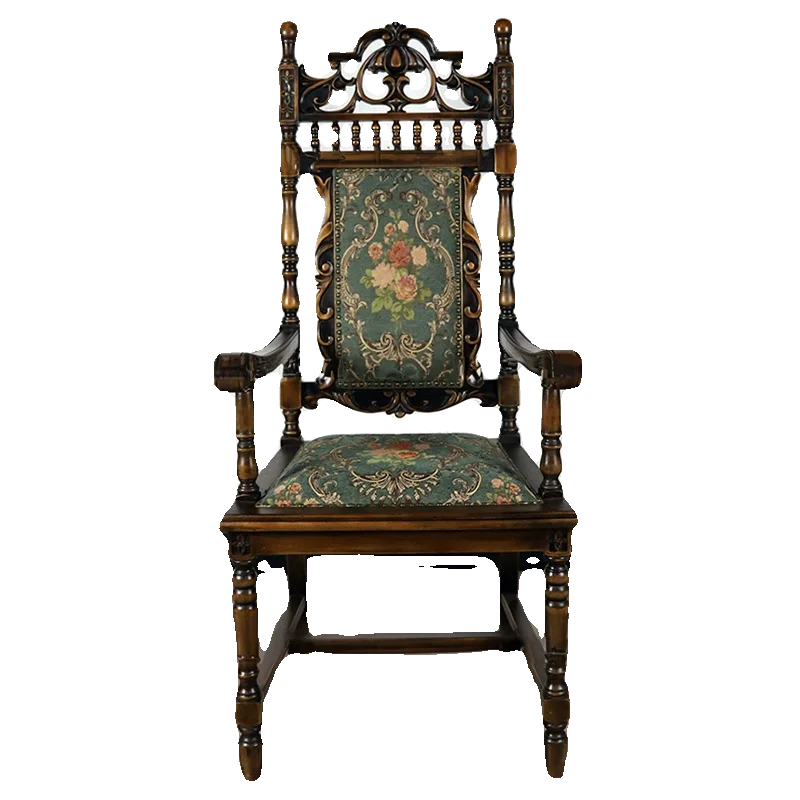 

*French solid wood classical carved armchair old casual fabric high-end medieval dressing chair