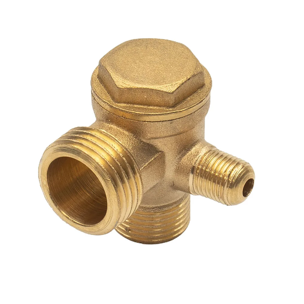 Air Compressor 3-Port Brass Threaded Check Valve Connector Tool 10x16x20mm All Copper Direct Line One-way Valve Replacement