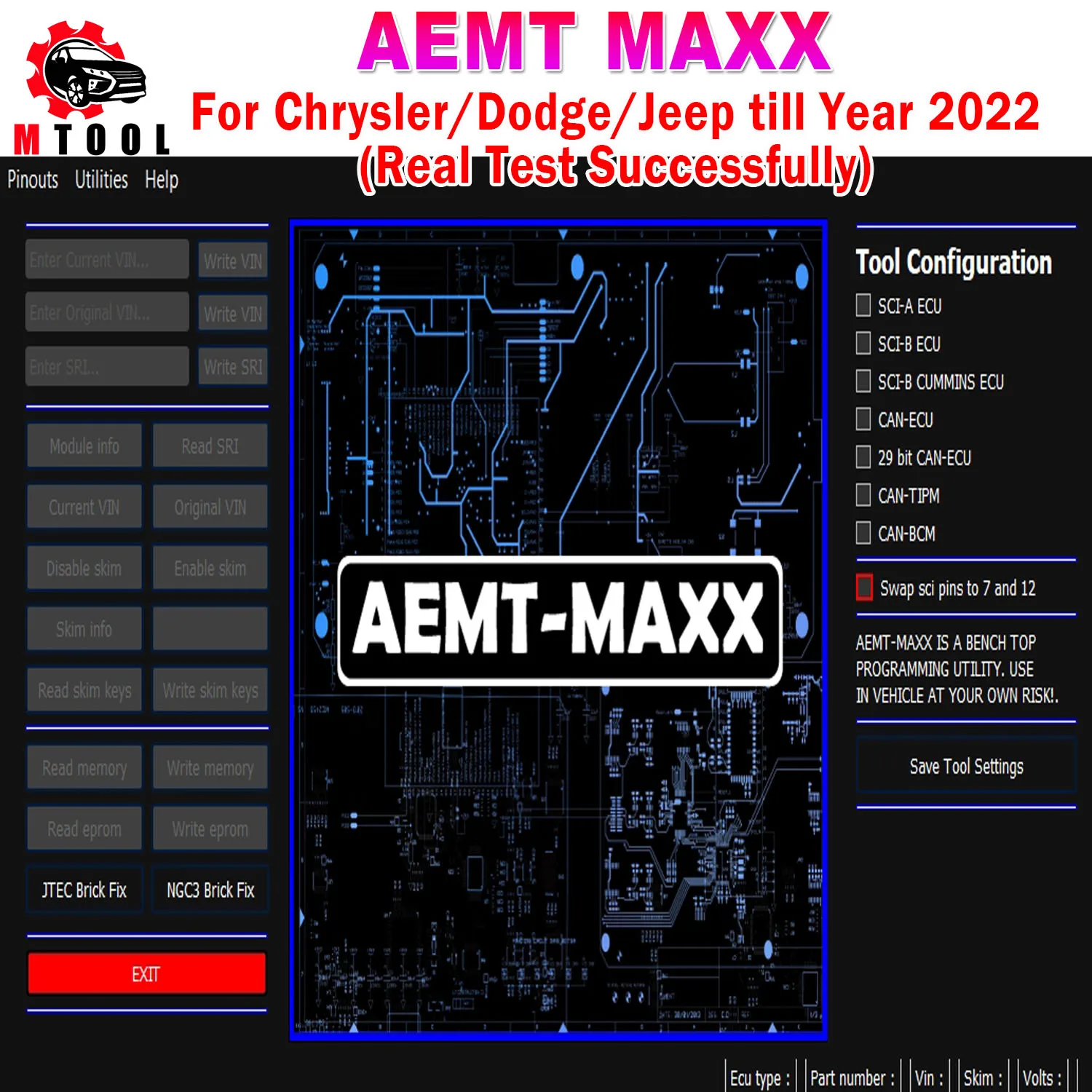 

AEMT MAXX For Chrysler VIN Editor Program PCMs Edit Skim Security Use GPEC for Chrysler/Dodge/Jeep Gas Diesel 2022 Support J2534