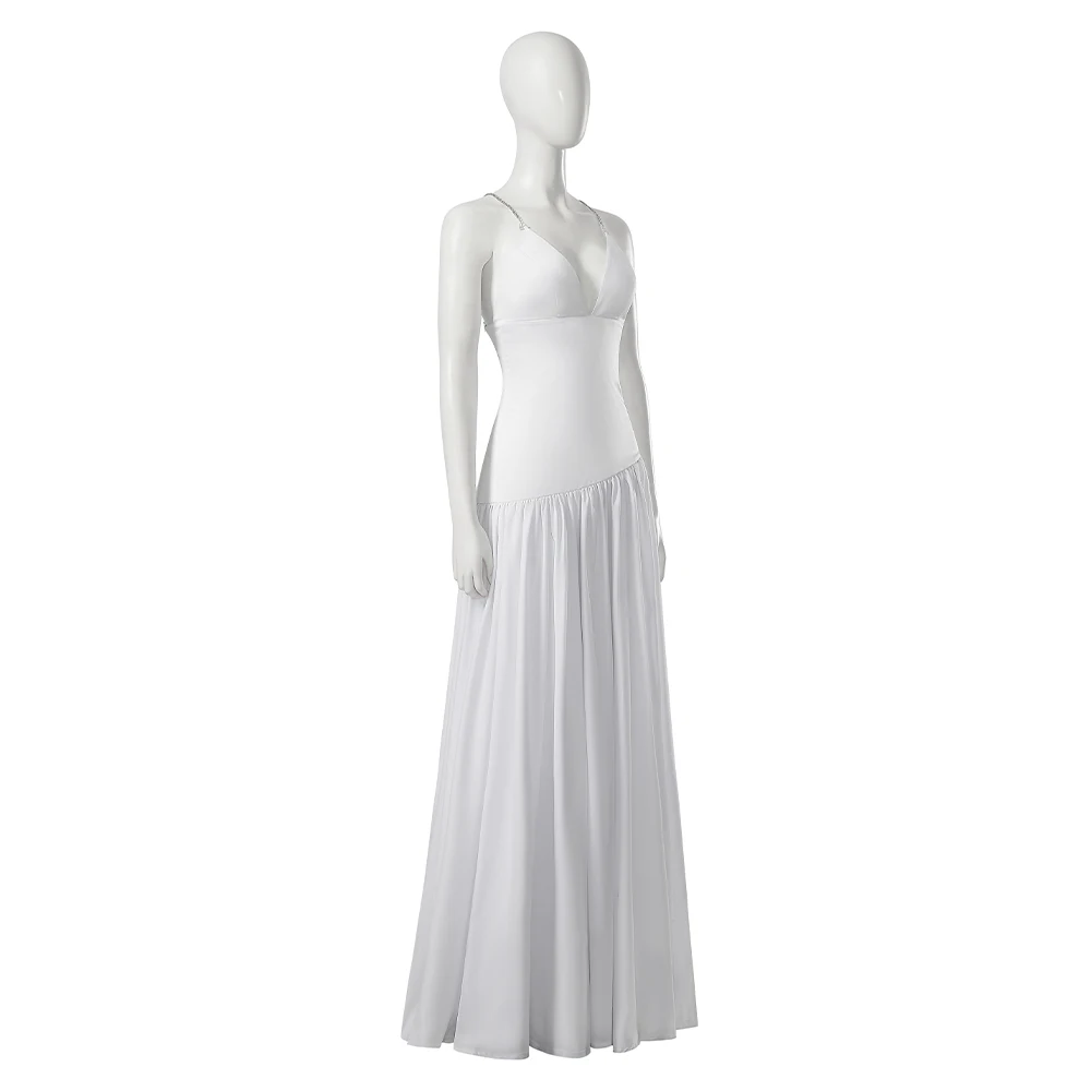 Harleey Cosplay Robe Blanche pour Femme, Robe de Bal Mince à Col en V, Bretelles Fantaisie Sexy, Uniforme de Mariage, Tenue de ixd'Halloween et de Carnaval