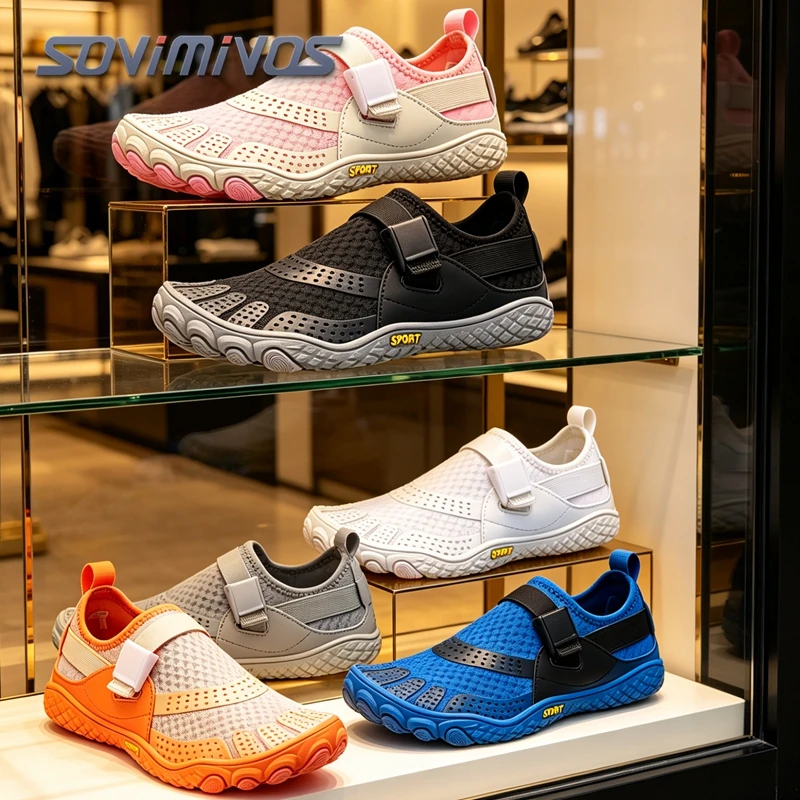 

Водные туфли для мужчин и женщин, аква-носки SOVIMIVOS Barefoot Five Toes, легкие, дышащие, для пляжа, бассейна, серфинга, черный/синий цвет