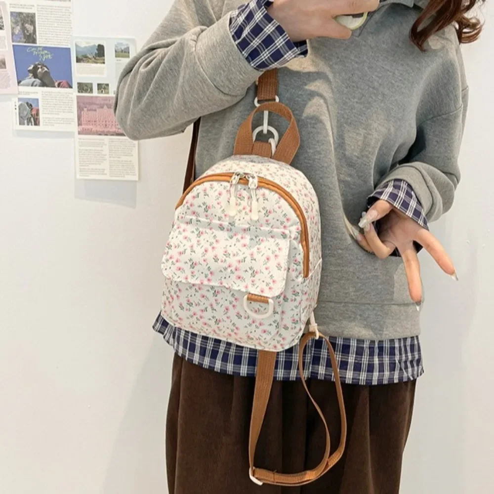 New Mini Backpack Floral Printed Corduroy Storage Bag Sweet Korean Version Rucksack Gift Women Mini Floral Canvas Backpack