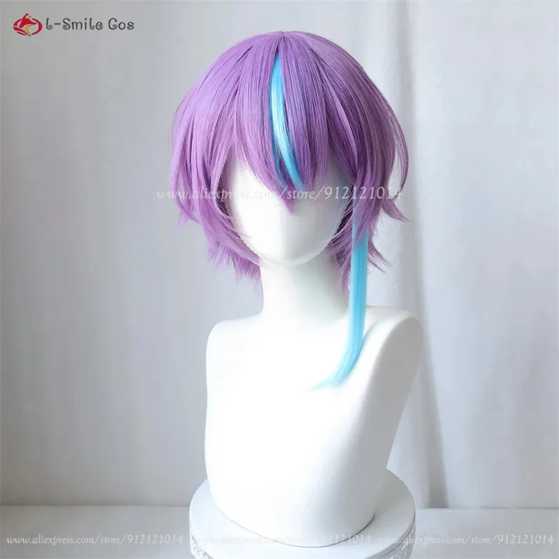 

Kamishiro Rui 35cm Purple Highlights Blue Short Wigs Cosplay Anime Heat Resistant Synthetic Hair + Wig Cap