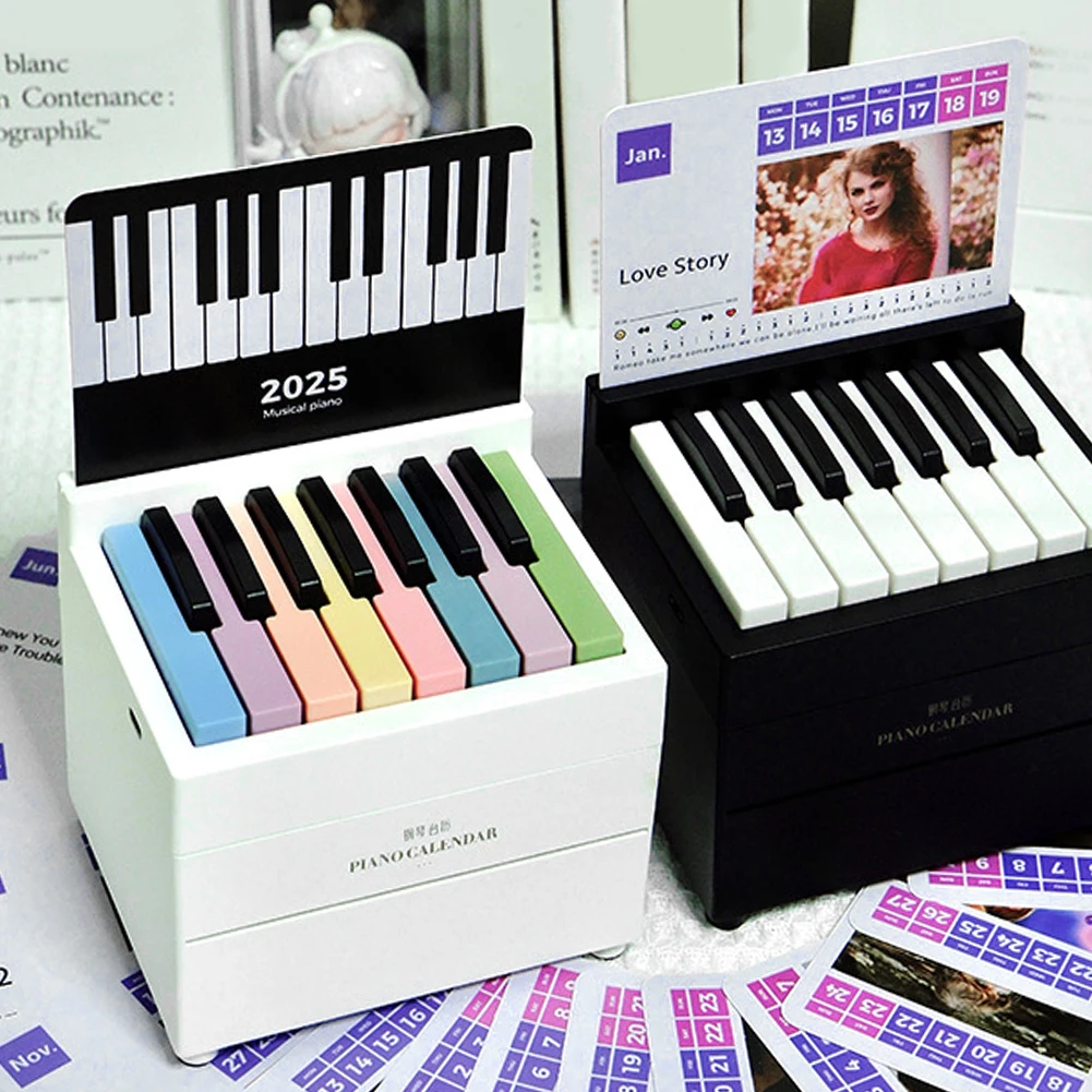 BT Taylor Piano Calendar 2025 Music Sheets Toy Playable 15 Keys Piano Calendar Desktop Peripheral Ornaments Piano Desk Calendar