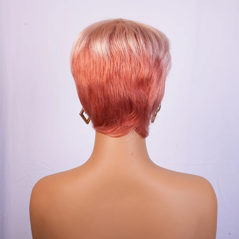 الوردي شعر بشري قصير الباروكات عابث قطع شعر مستعار آلة الشعر البرازيلي صنع للنساء قبل قطعها شعري مستقيم شعر مستعار تأثيري الطرف