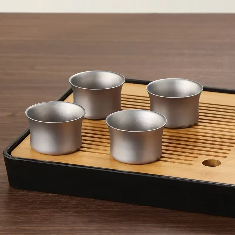 Portable Double Layer Vacuum Pure Titanium Tea Set Seamless Heat Resistant Travel Coffee Pot With Cups For Outdoor Camping