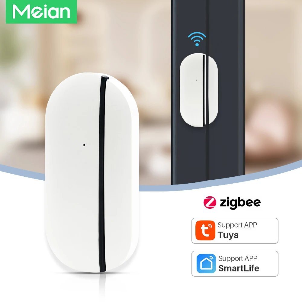 Meian Sensor de puertas y ventanas Zigbee, Detector de apertura/cierre de puertas, inalámbrico, Automatización del hogar inteligente, Tuya, Wifi